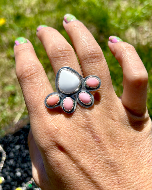 Agate and Pink Conch Ring // Size 7.5